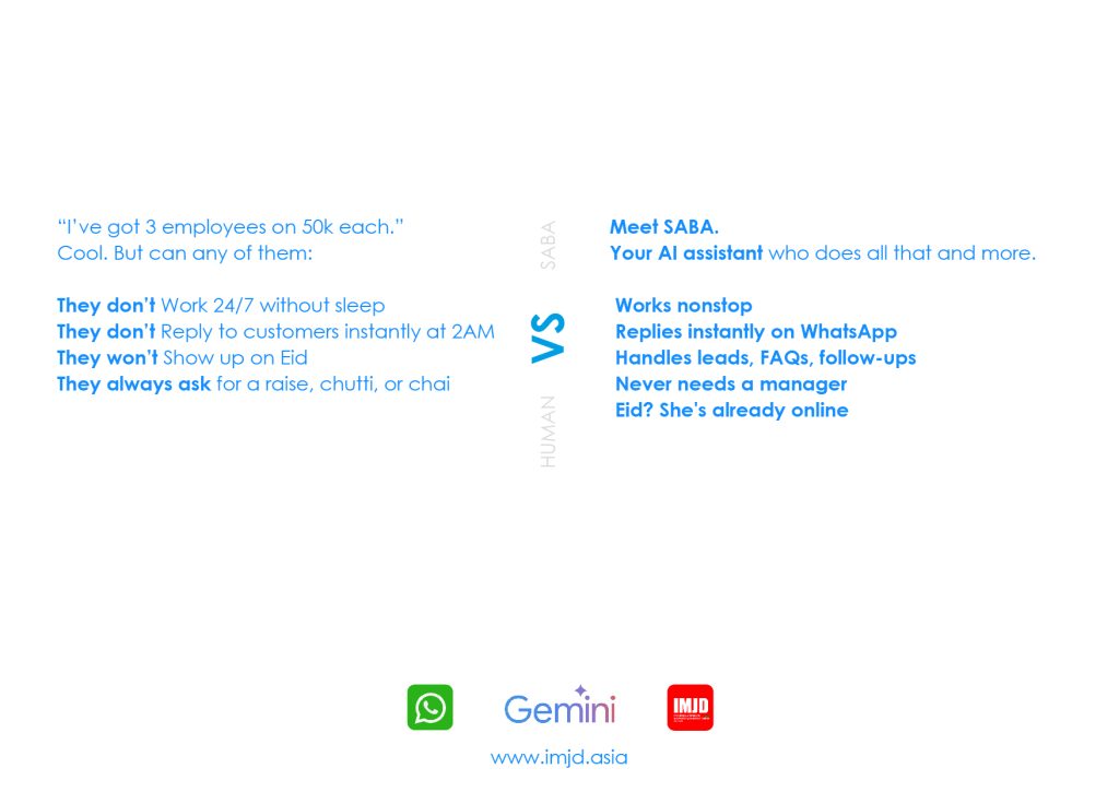 Use something like: "SABA Smart AI WhatsApp Bot for Business, powered by Gemini